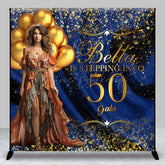 Lofaris Royal Blue Gold Luxury Custom 50th Birthday Backdrop